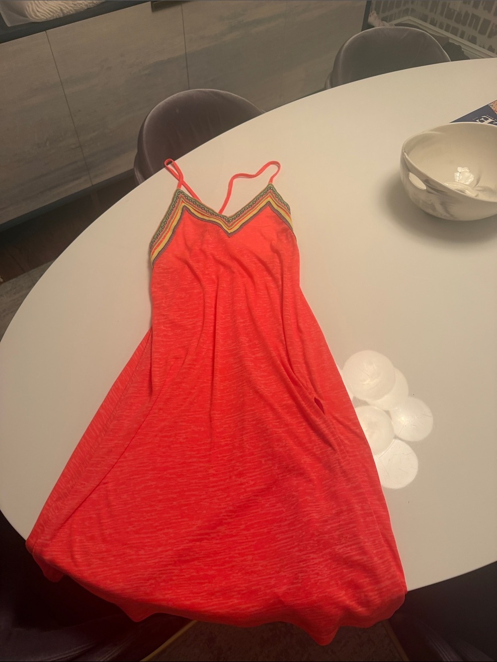 Pitusa Coral Slip Dress with Multicolor Trim